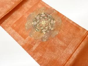 変わり丸文に華文模様織出し開き名古屋帯（額縁仕立て）